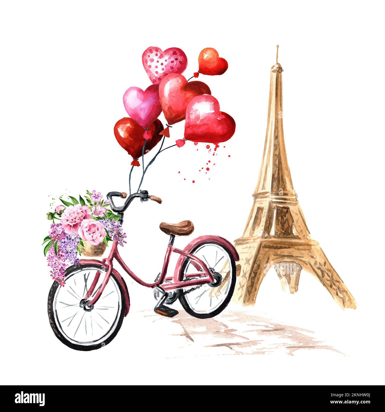 Eiffel Tower and Bicycle. Welcome to France card concept. Hand drawn ...