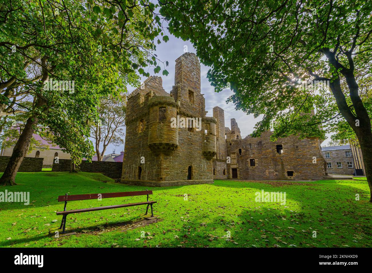 Kirkwall, UK - October 03, 2022: View of the Bishop and Earl Palace, and its garden, in Kirkwall, Orkney Islands, Scotland, UK Stock Photo