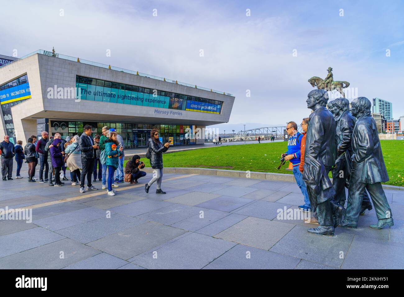 Liverpool, UK October 09, 2022 Pier scene, with people queuing to a