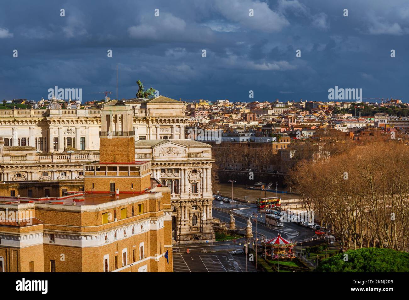 Winter in Rome. Scenic view of city historical center with stormy clouds above Stock Photo