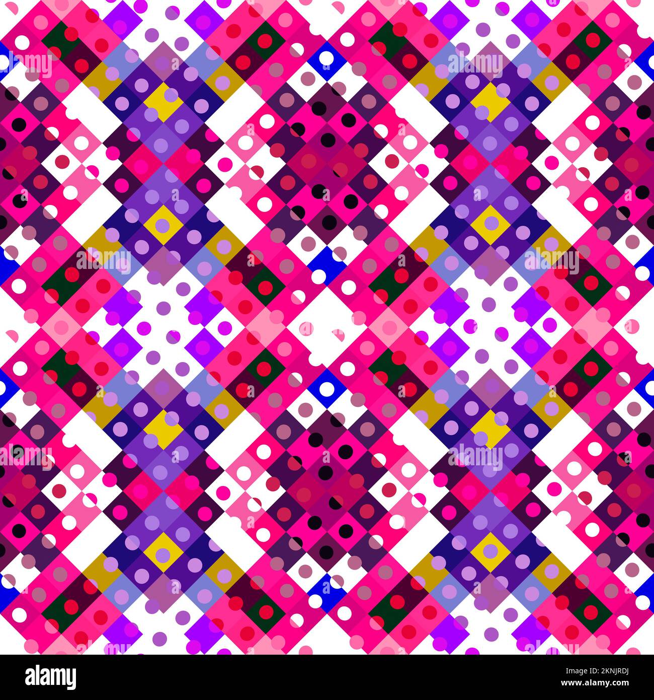 Whimsical geometric pixel pattern. Playful fun kaleidoscopic pink ...