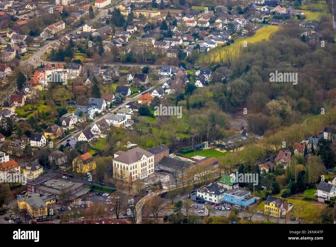 Aerial view, Katharinenschule Unna and outdoor swimming pool Bornekamp