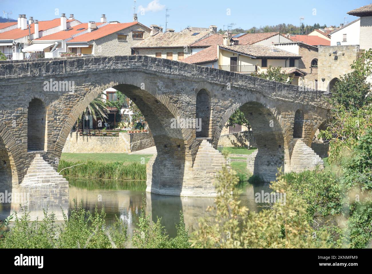 Puente la Reina, Spain - 31 Aug, 2022: Arches of the roman Puente la Reina foot bridge, Navarre, Spain Stock Photo