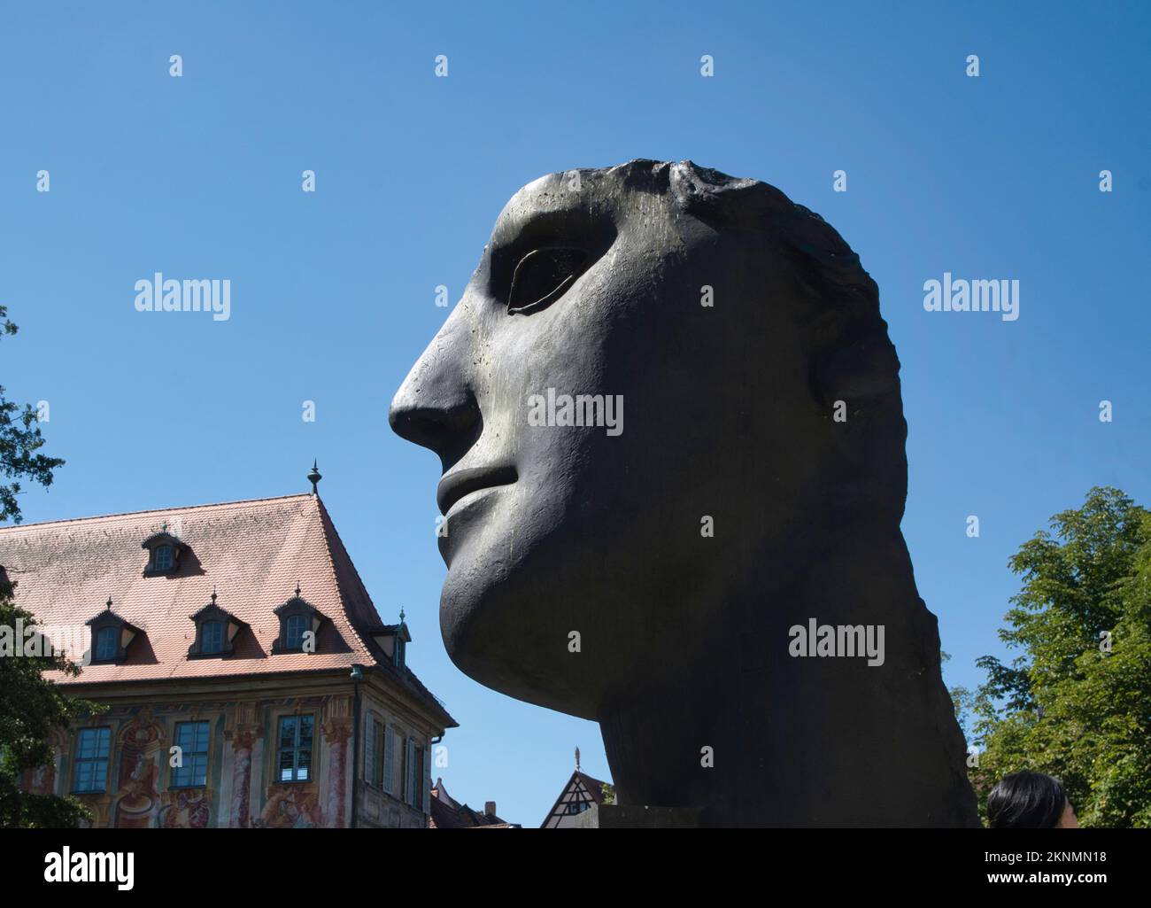 Bronze head of a centurion by Polish sculptor Igor Mitoraj in Bamberg, Upper Franconia, Germany Stock Photo
