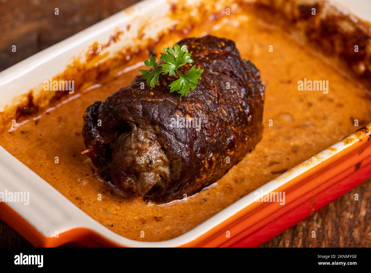 german meat roulade in a casserole Stock Photo