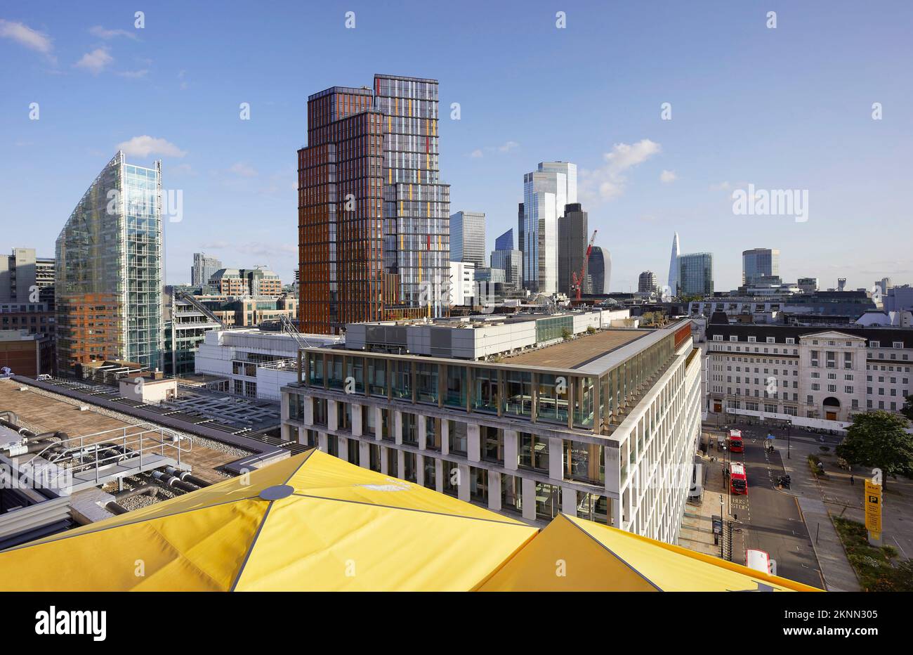 One Crown Place in its context. One Crown Place, London, United Kingdom. Architect: Kohn Pedersen Fox Associates (KPF), 2022. Stock Photo