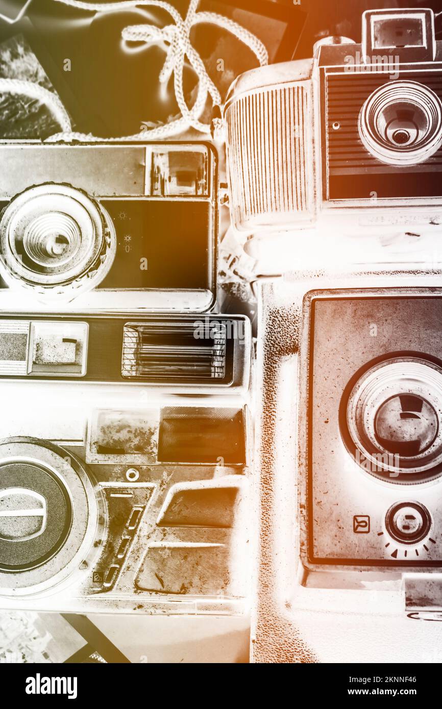 Classical photography details on stacked cameras in dark room film