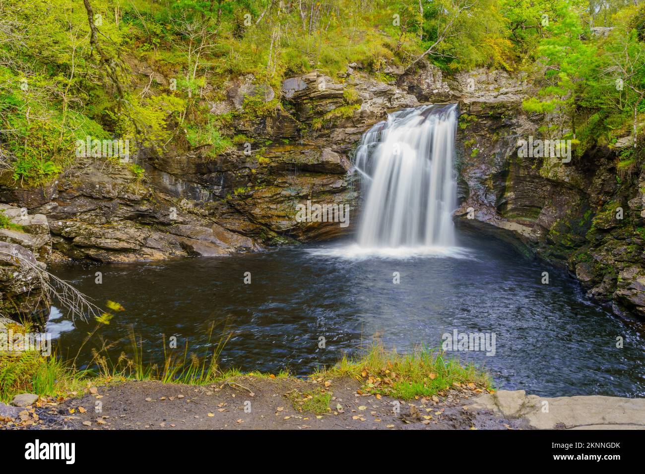 View of the Falls of Falloch, waterfall in Loch Lomond and the Trossachs National Park, Scotland, UK Stock Photo