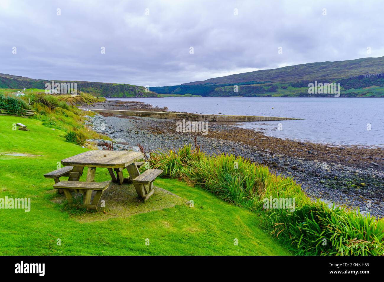 View of Loch Bay, and Waternish peninsula landscape, in the Isle of Skye, Inner Hebrides, Scotland, UK Stock Photo