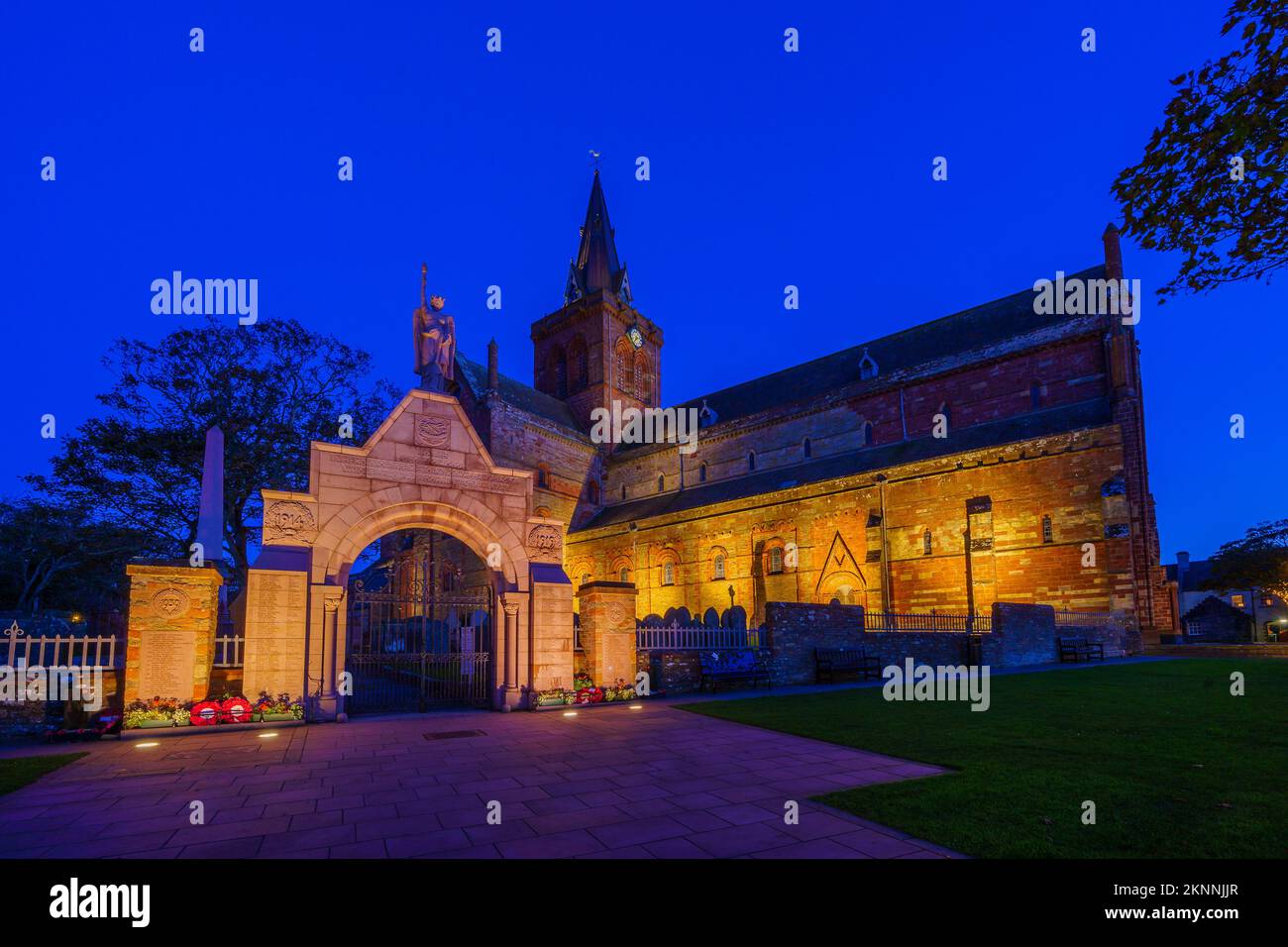 Night view of the St Magnus Cathedral, in Kirkwall, Orkney Islands, Scotland, UK Stock Photo