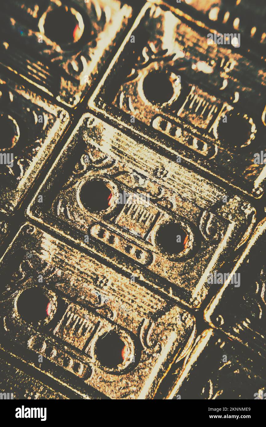 Flashback to the eighties on a lineup of vintage cassette tapes in a