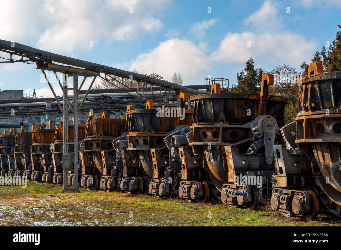Iron ladle transfer rail car on a steelworks Stock Photo Alamy