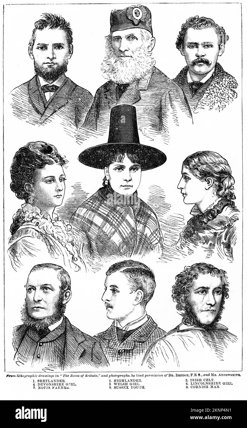 Engraving of various British racial types, circa 1880 Stock Photo - Alamy