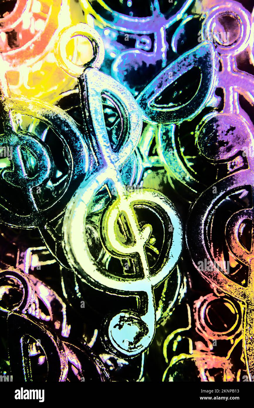 Pop art music in a scene of club clefs and disco beats mixed in a funky