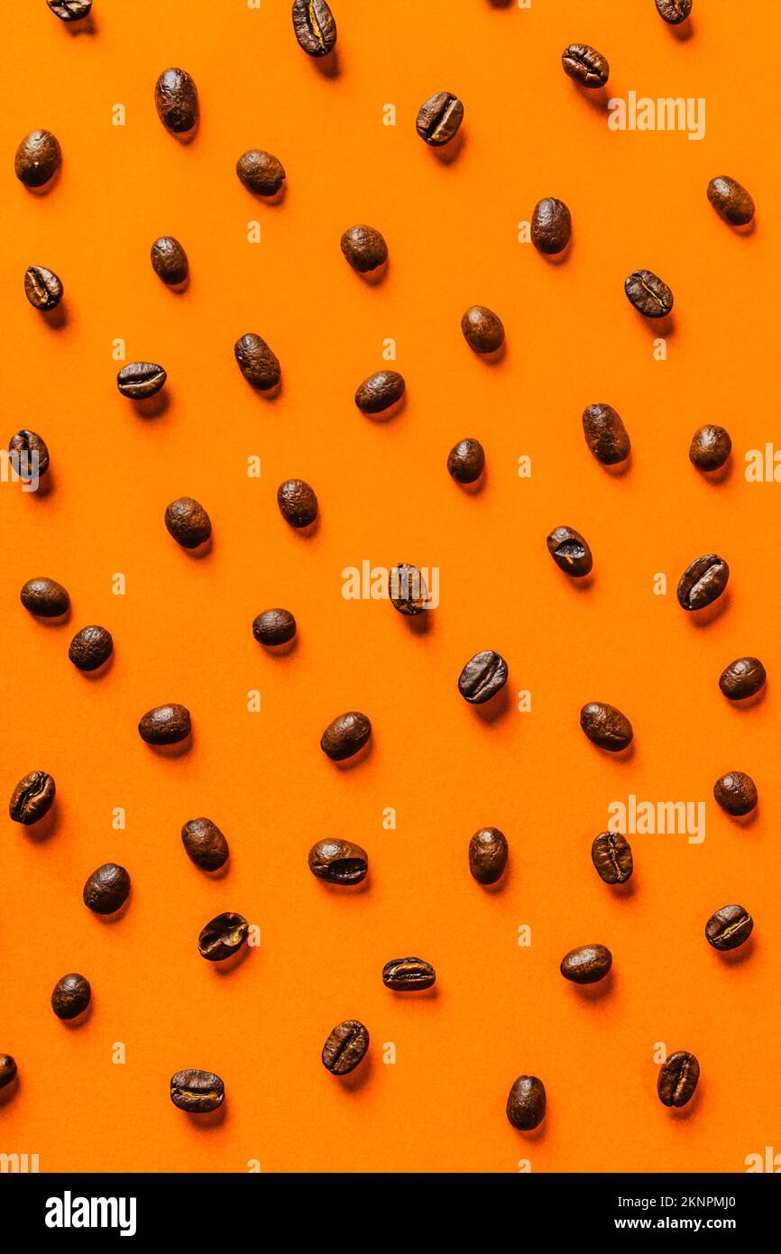 Cafe design on a placement of coffee beans with speckled dot spacing