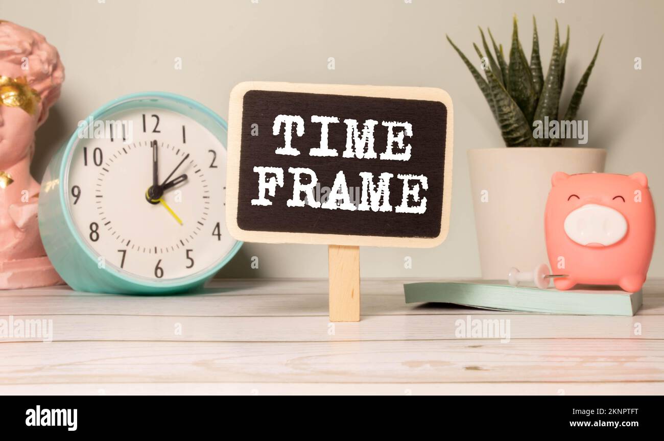 text Time frame on yellow paper. Stock Photo