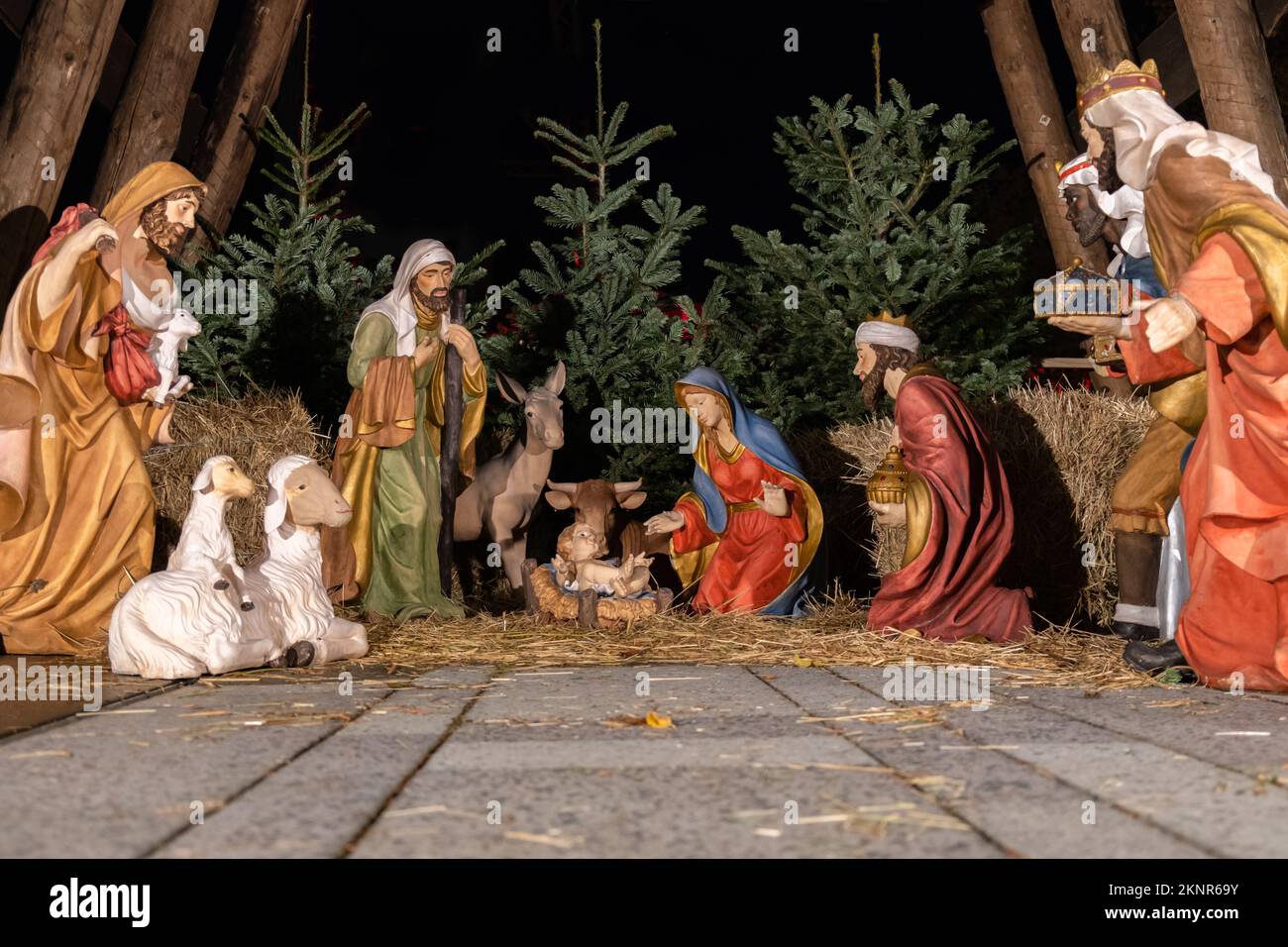 A model of the Traditional Nativity scene with a holy family in