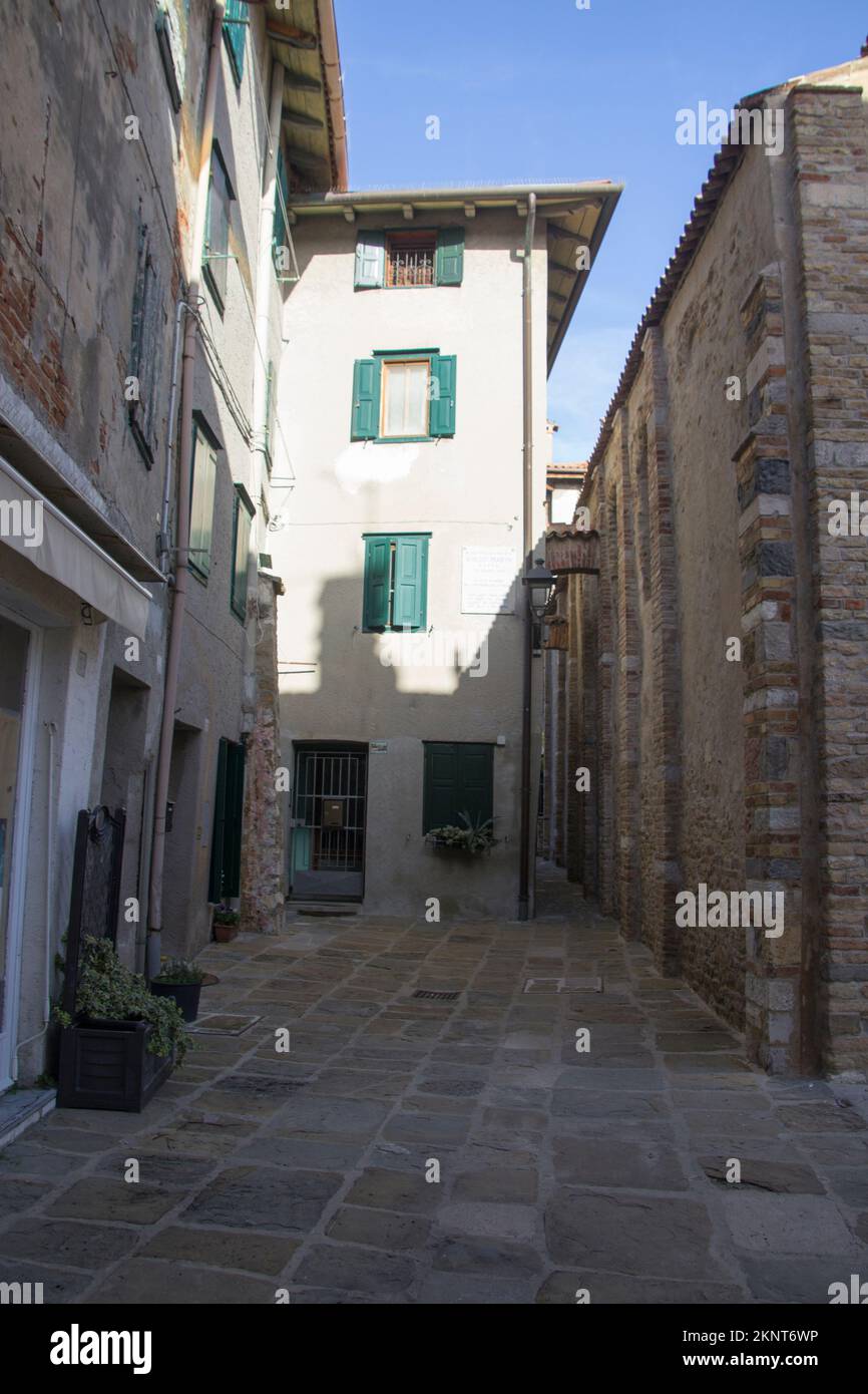The birthplace house of Biagio Marin located in the old town of Grado, in the immediate vicinity of the Basilica of Santa Maria delle Grazie Stock Photo