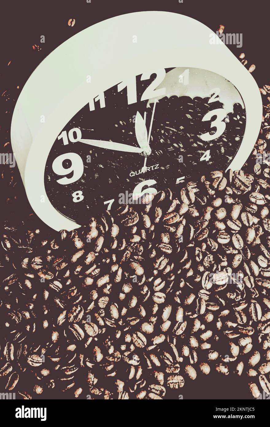 Nostalgia in cafe scene of coffee countdown clocks in vintage tones