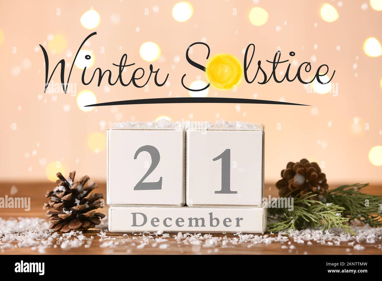 Calendar with date of winter solstice on light background Stock Photo