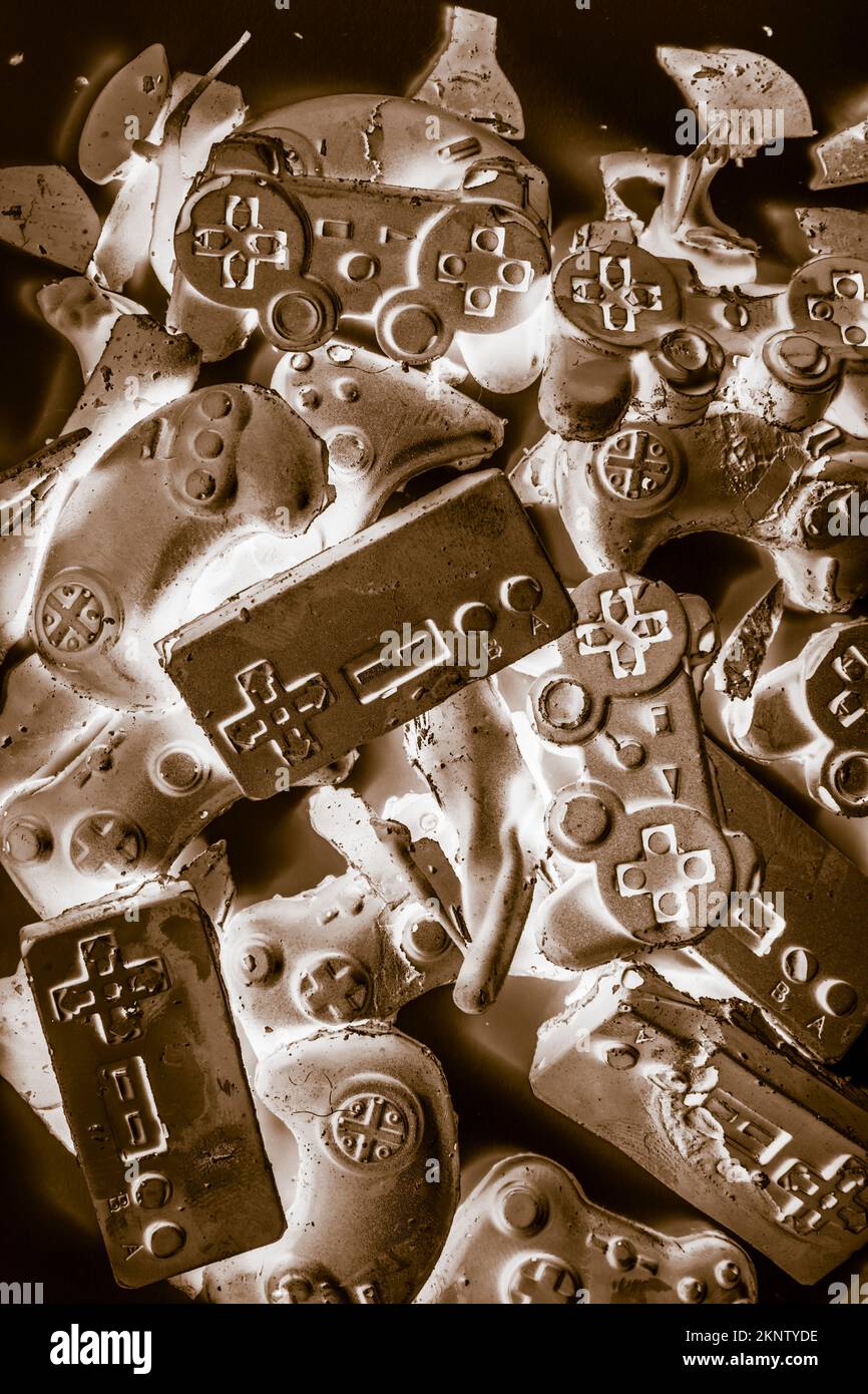 Abstract video game artwork on a electronic frontier of joysticks in inverse complexity Stock