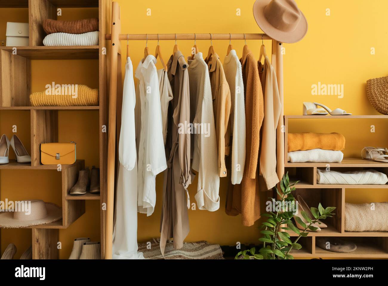 Interior of stylish dressing room with rack clothes and shelving units Stock Photo Alamy