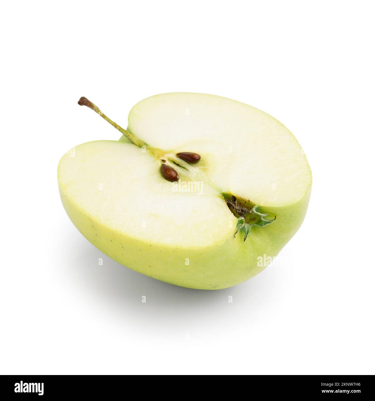 Half of ripe green apple on white background Stock Photo