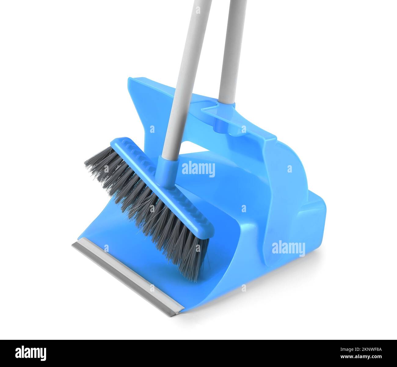 Cleaning broom and dustpan isolated on white background, closeup Stock