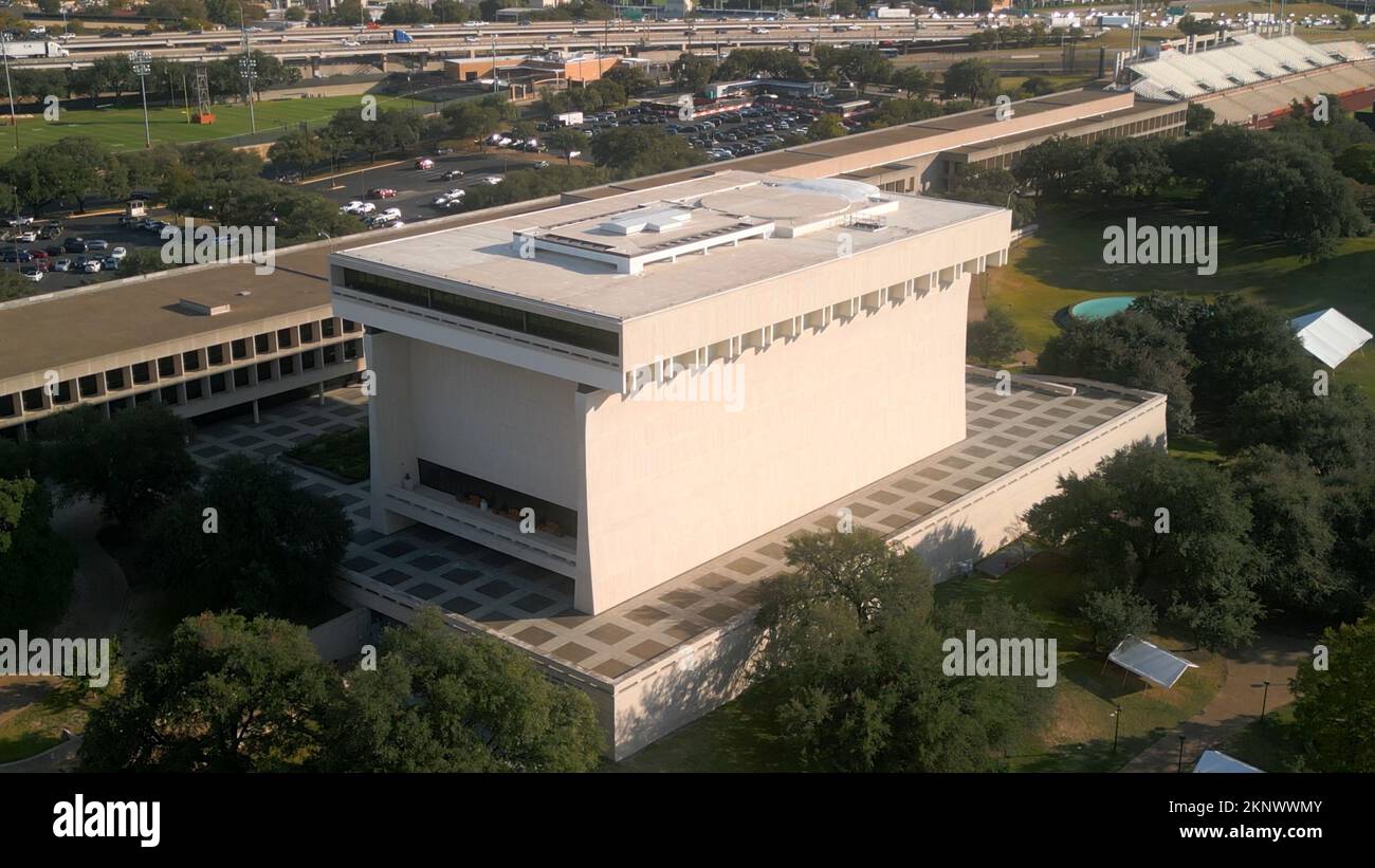 LBJ Lyndon Baines Johnson Library and Museum in Houston from above - AUSTIN, UNITED STATES - NOVEMBER 02, 2022 Stock Photo