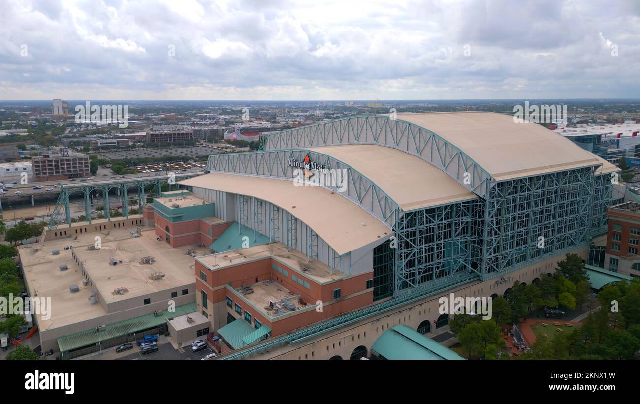 Aerials of Minute Maid Park roof after water leak