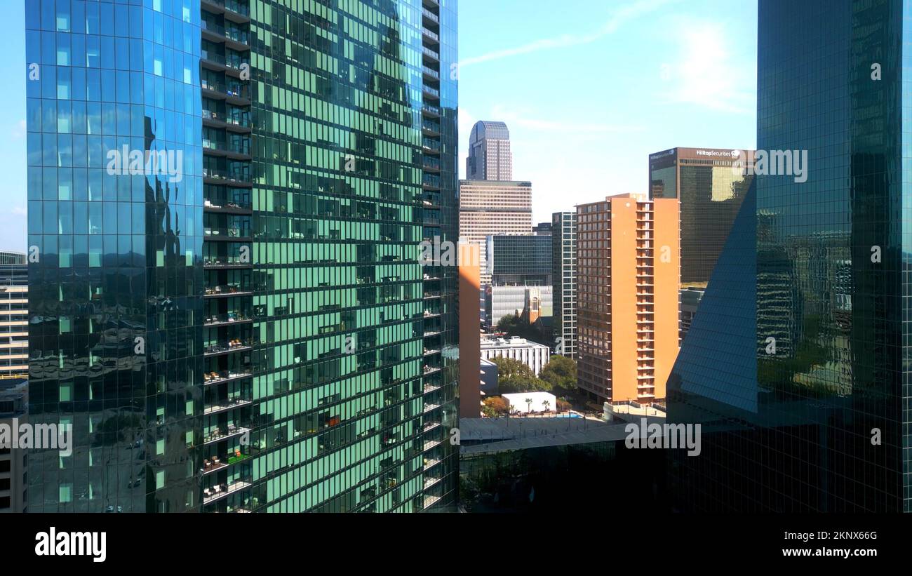 The amazing office buildings of Downtown Dallas drone shot DALLAS