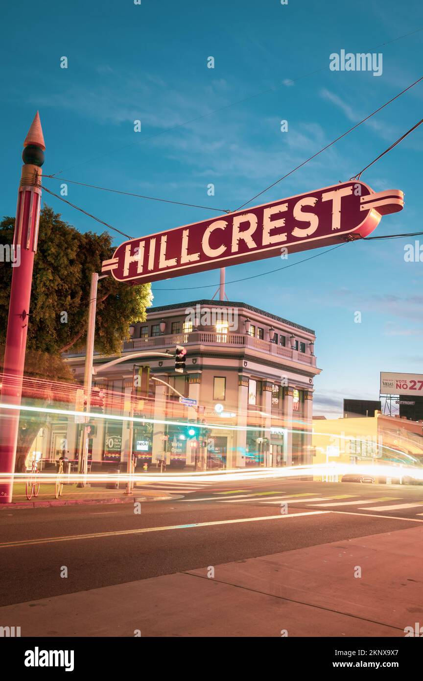 Hillcrest sign, San Diego California. Vertical image Stock Photo Alamy
