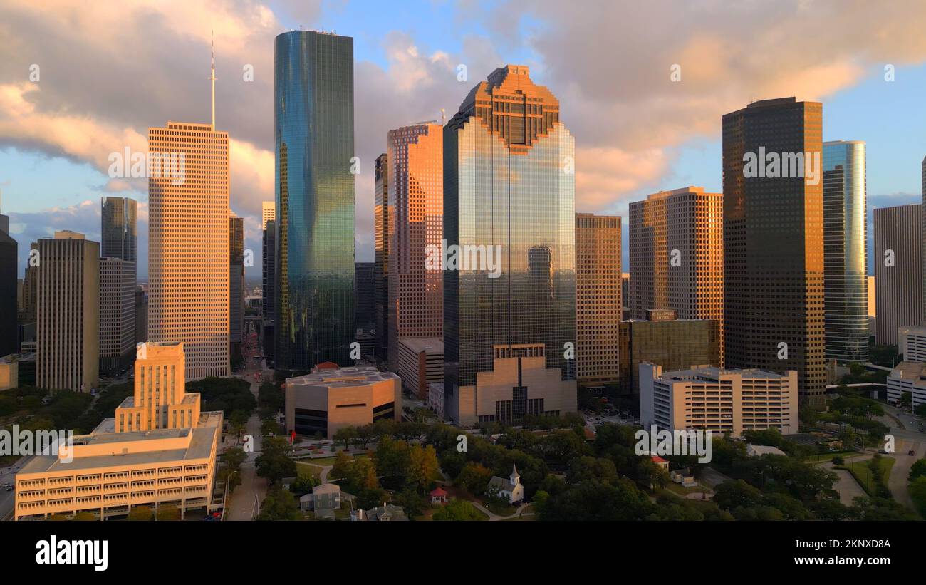 Skyline of Houston Texas at sunset HOUSTON, UNITED STATES OCTOBER
