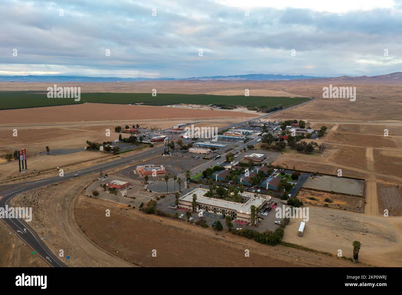 Coalinga, California. Reststop and hotels by interstate 5. Stock Photo
