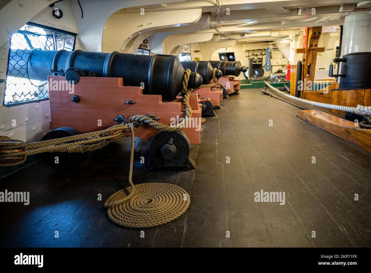 gun deck on the USS Constitution looking toward the bow of the ship