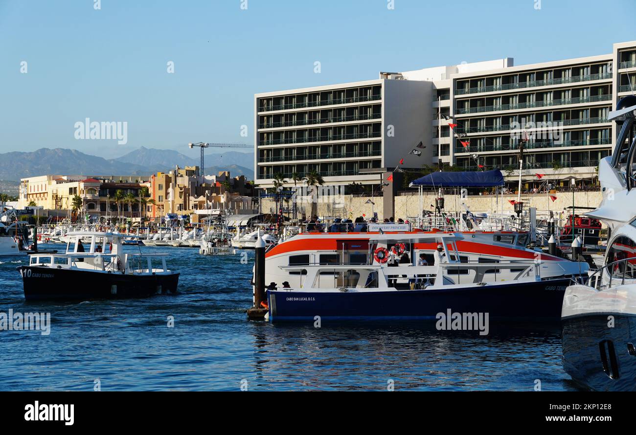 Cabo San Lucas, Mexico - November 7, 2022 - The tender boats carrying ...