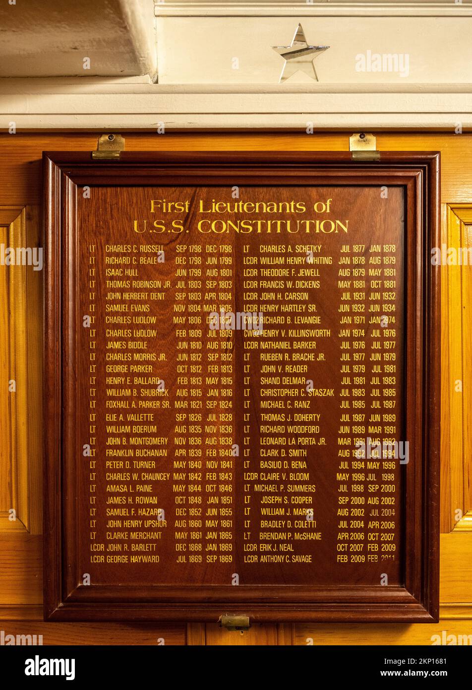 list of first lieutenants on the USS Constitution from 1798 to 2011 Stock Photo