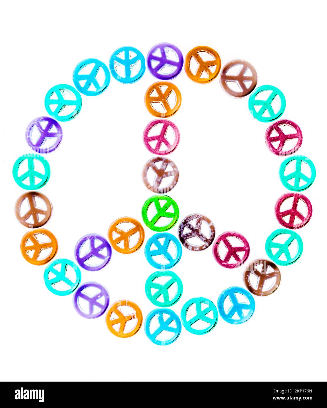 Bohemian stylised antiwar symbology with patterns of peace united on white Stock Photo