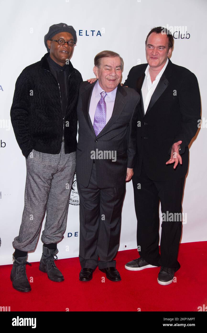 Samuel L Jackson, Freddie Roman and Quentin Tarantino attends the Friars Club roast of Quentin Tarantino at the New York Hilton and Towers on December Stock Photo
