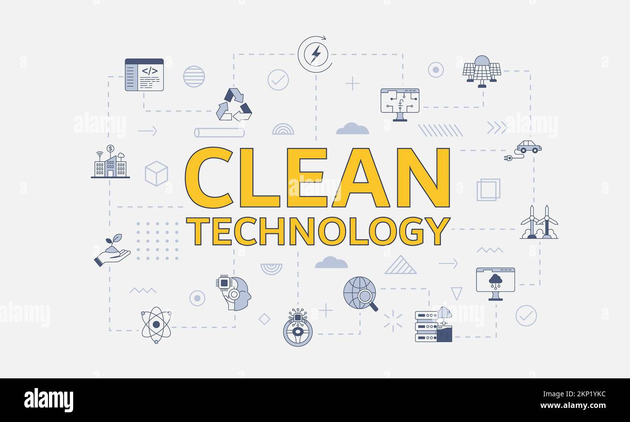 clean technology concept with icon set with big word or text on center ...