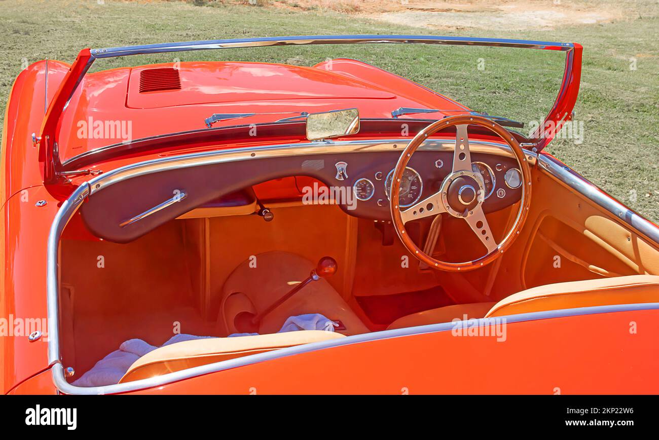 Cockpit 1952 Austin Healy 100 two seater roadster. Stock Photo