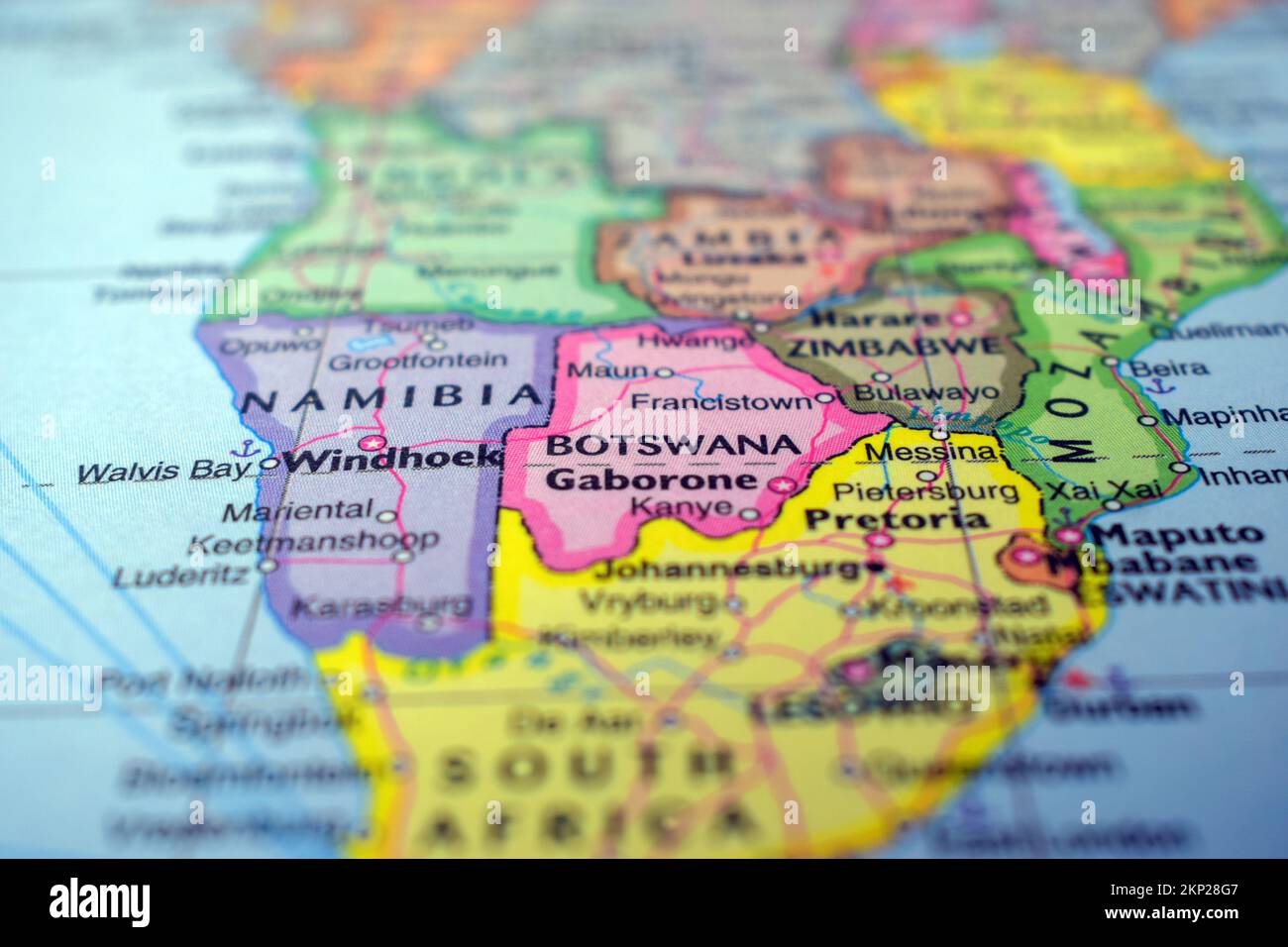 Botswana Travel Concept Country Name On The Political World Map Very Macro Close Up View Stock 6171