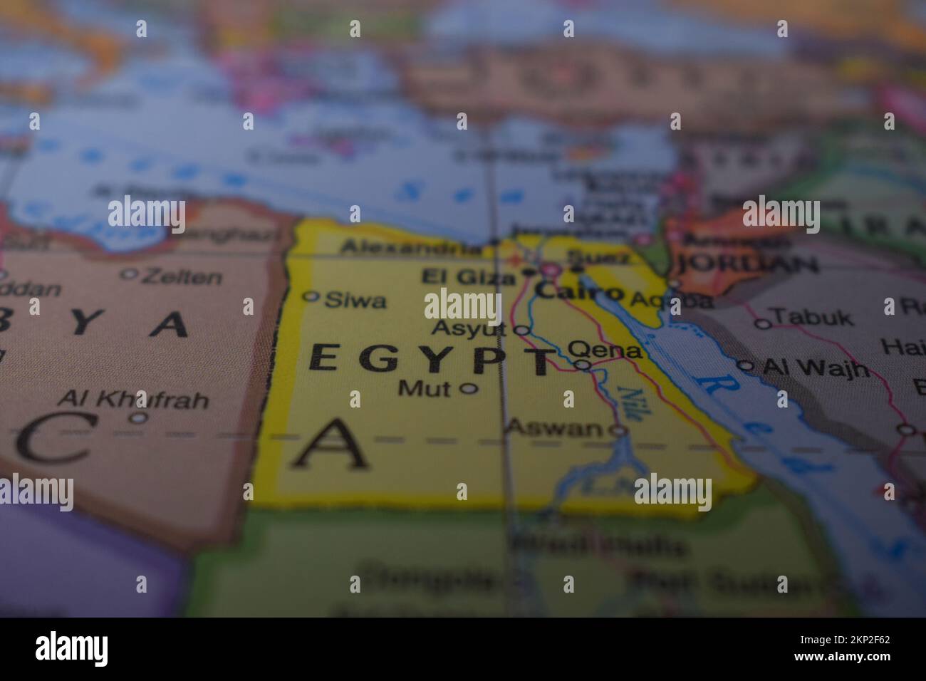 Egypt Travel Concept Country Name On The Political World Map Very Macro