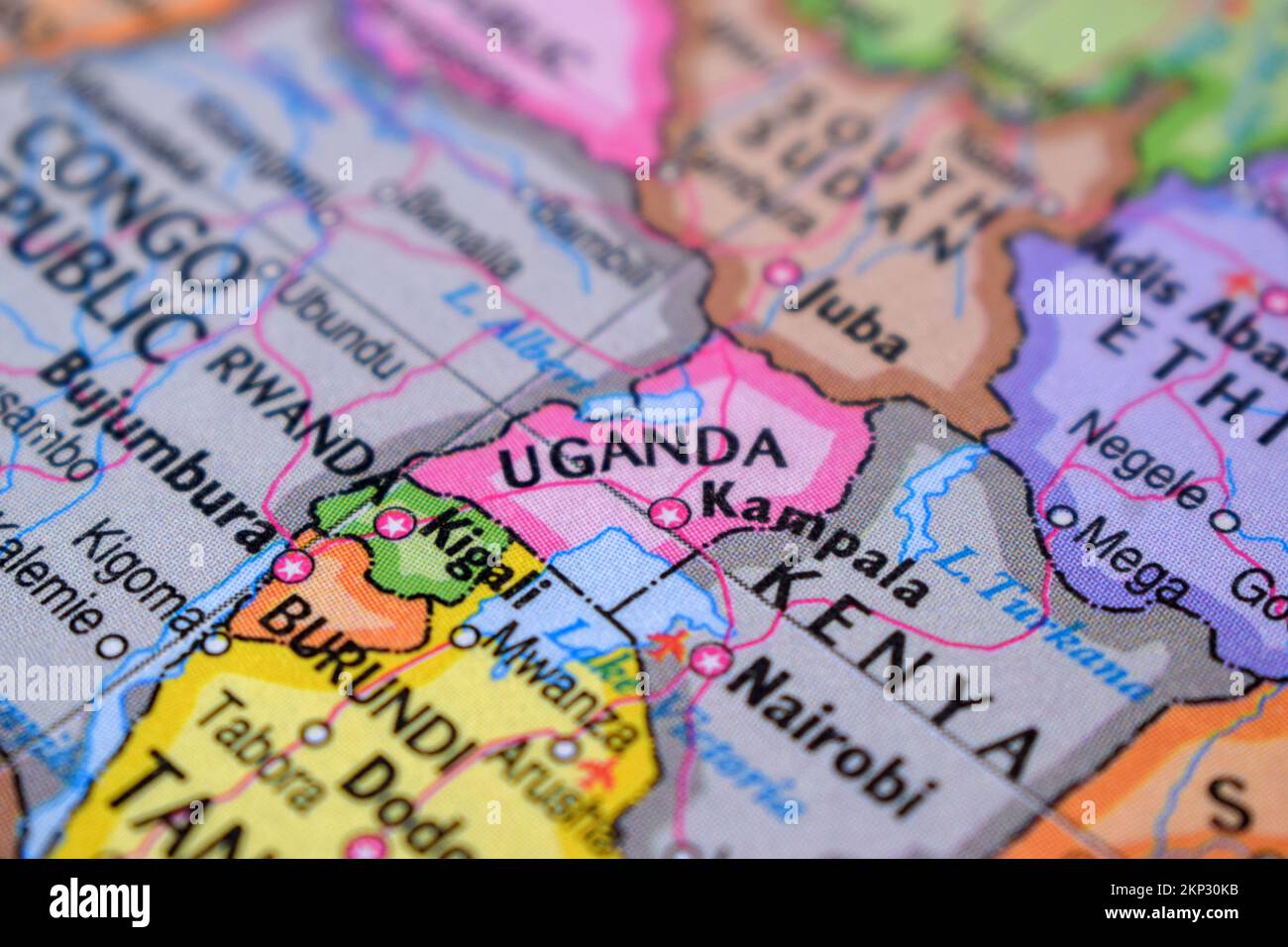 Uganda Travel Concept Country Name On The Political World Map Very Uganda Travel Concept Country Name On The Political World Map Very Macro Close Up View Stock Photograph 2KP30KB
