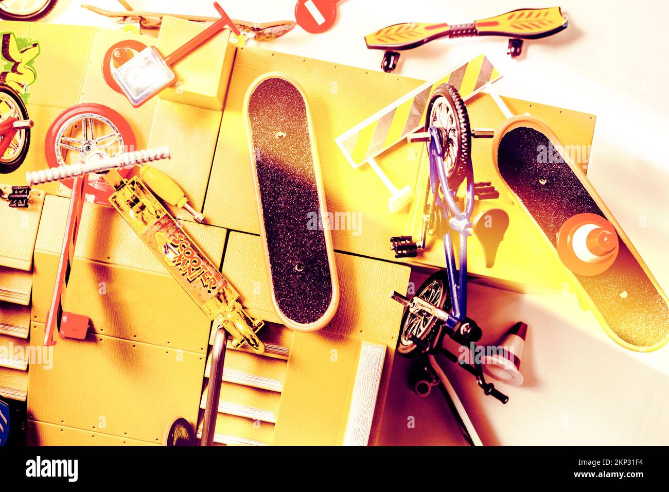 Flared retro sports photo on a mix of skatepark icons from city heights