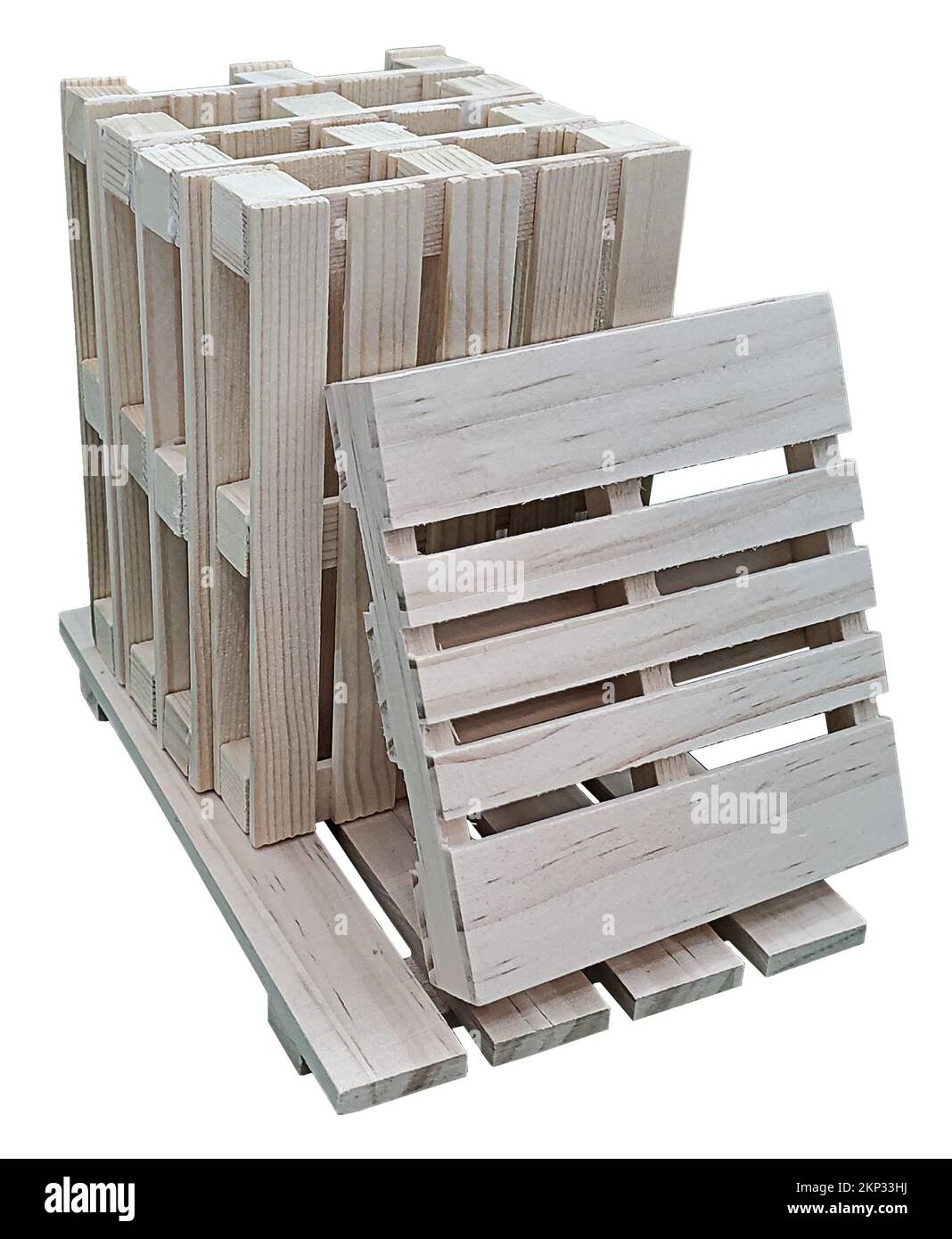 A stack of wooden pallets stood on end and used to transport goods in a