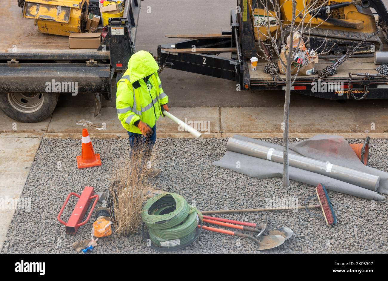 Aurora, Colorado November 23, 2022 Unrecognizable person planting