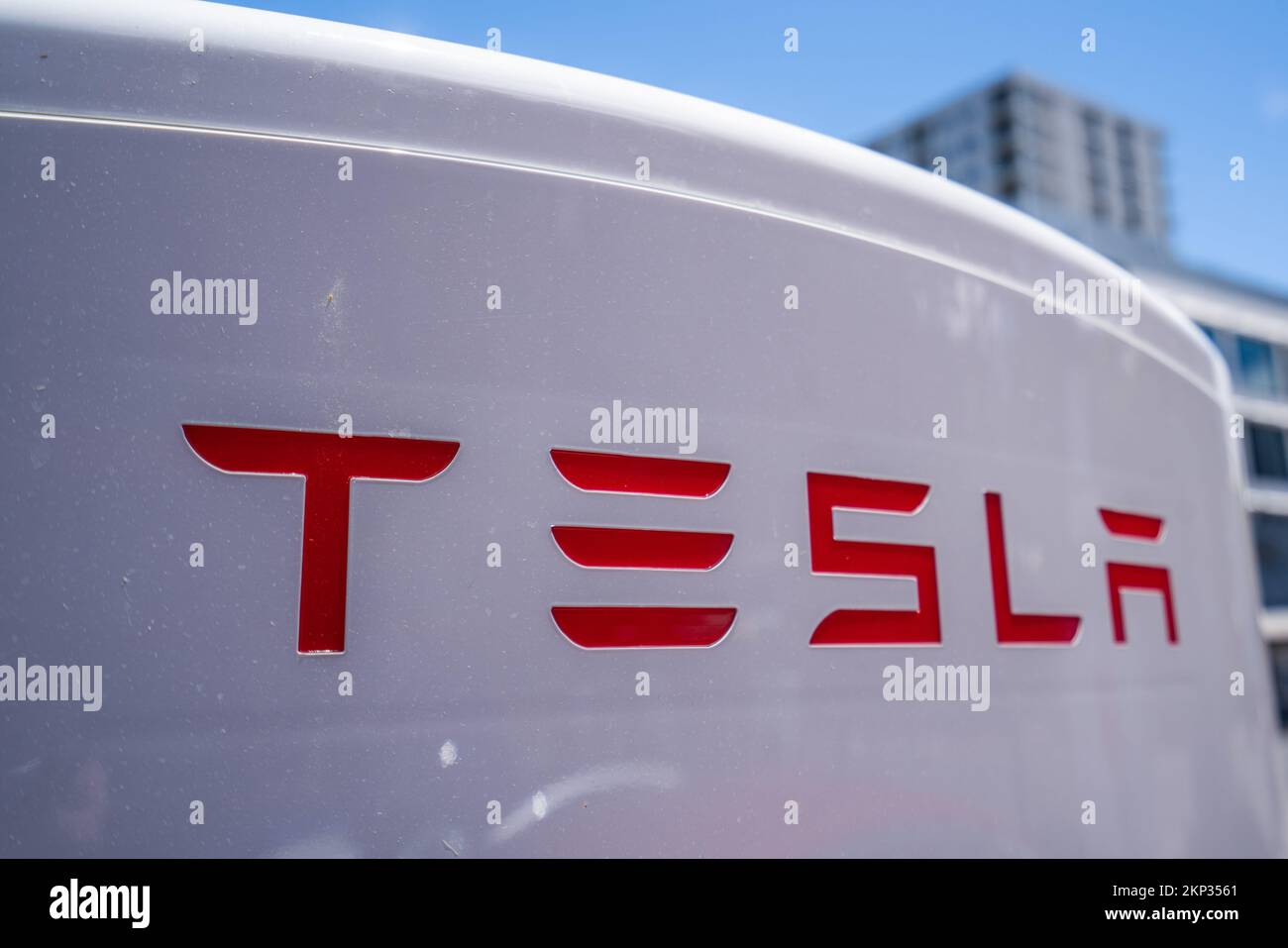 Tesla electric car charging station, Adelaide, Australia Stock Photo