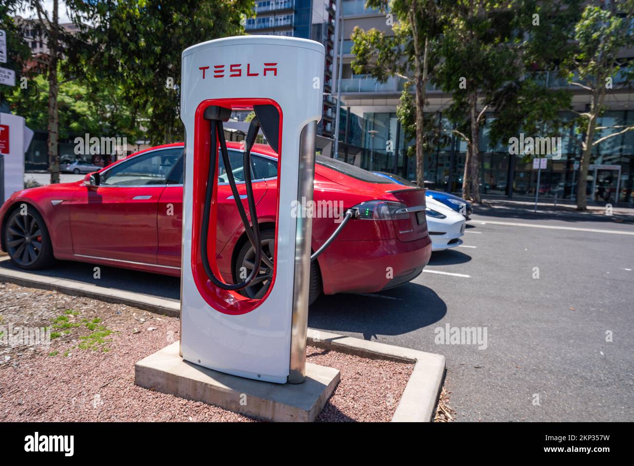 Tesla electric car charging station, Adelaide, Australia Stock Photo Alamy