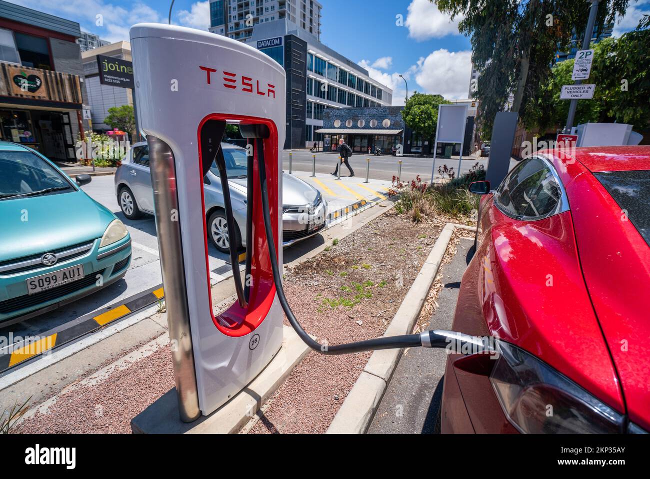 Tesla electric car charging station, Adelaide, Australia Stock Photo Alamy